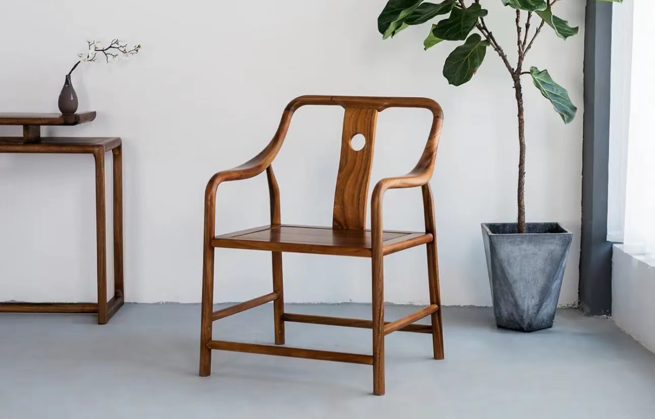 南美胡桃木新中式北欧椅实木家用简约款椅子原木纯实木圈椅