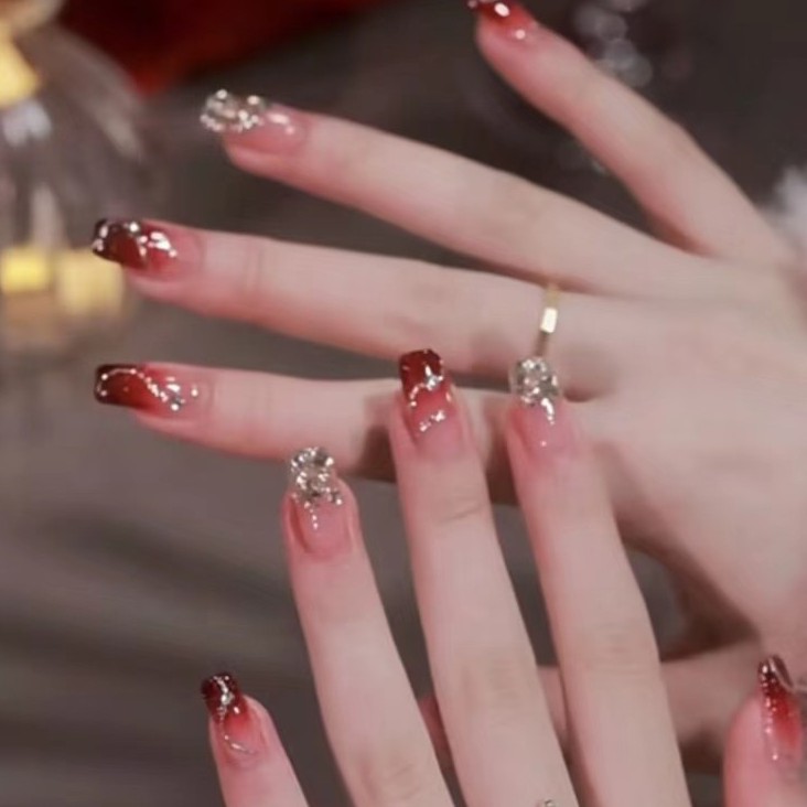 仙女玫瑰显白美甲可拆卸纯手工穿戴甲梯形美拉德系小香风奢华时尚