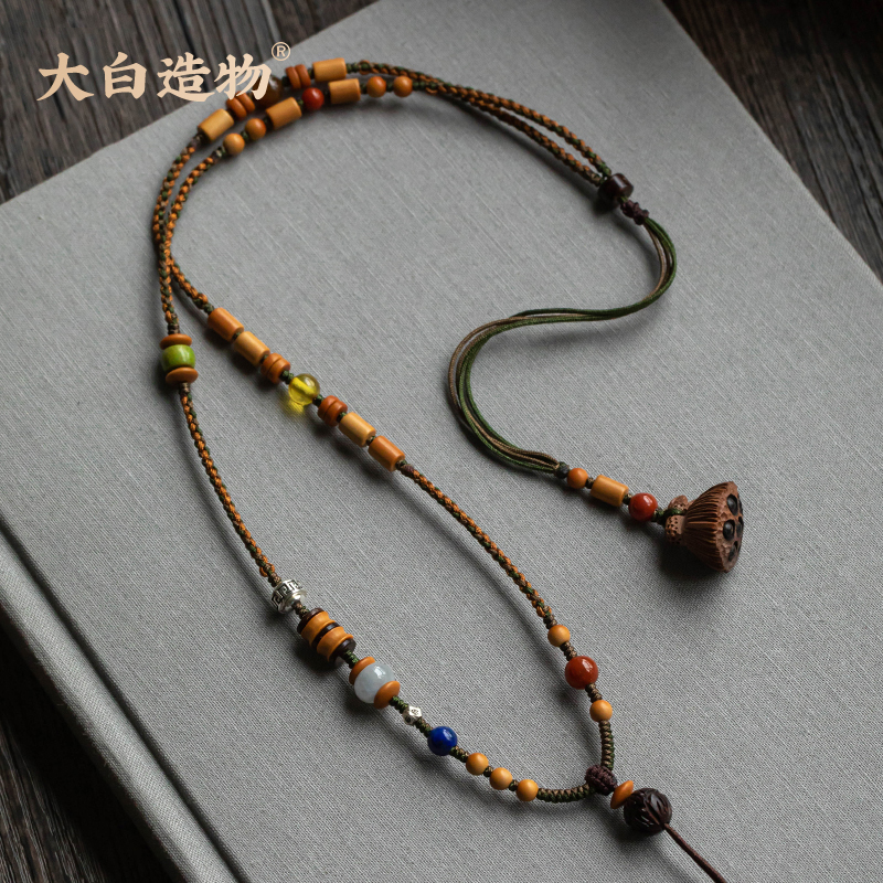 橄榄核长款挂脖手工编织毛衣链编织绳项链款