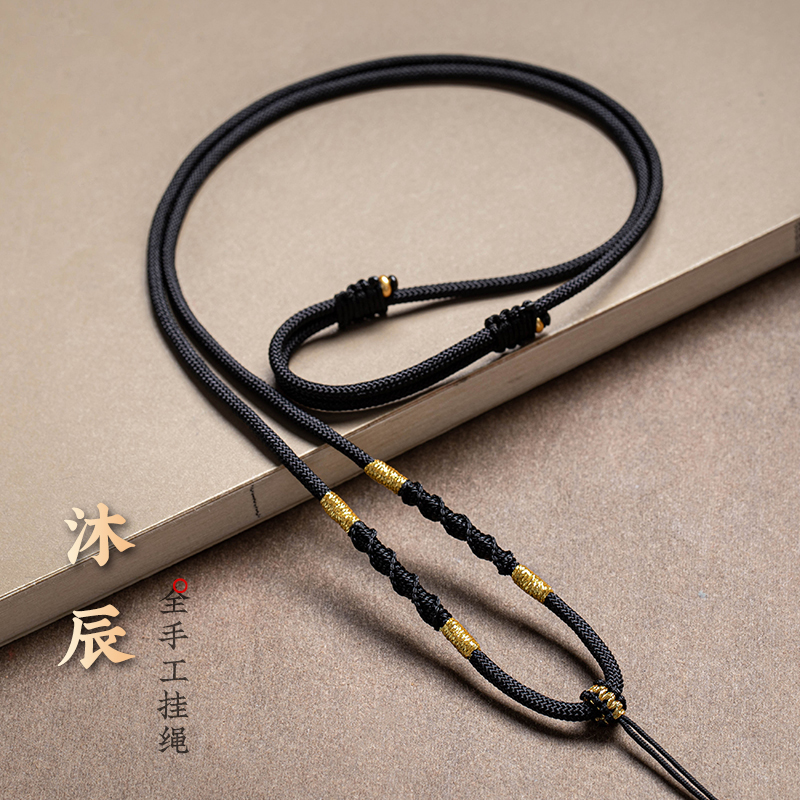 玉佛玉佩黑色手工编绳项链高档黑色八宝手工八宝罗盘编织
