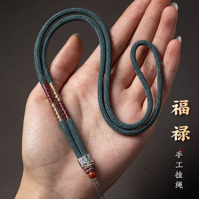 链子925银 毛衣链平安扣挂坠挂脖绳链925银招财挂坠