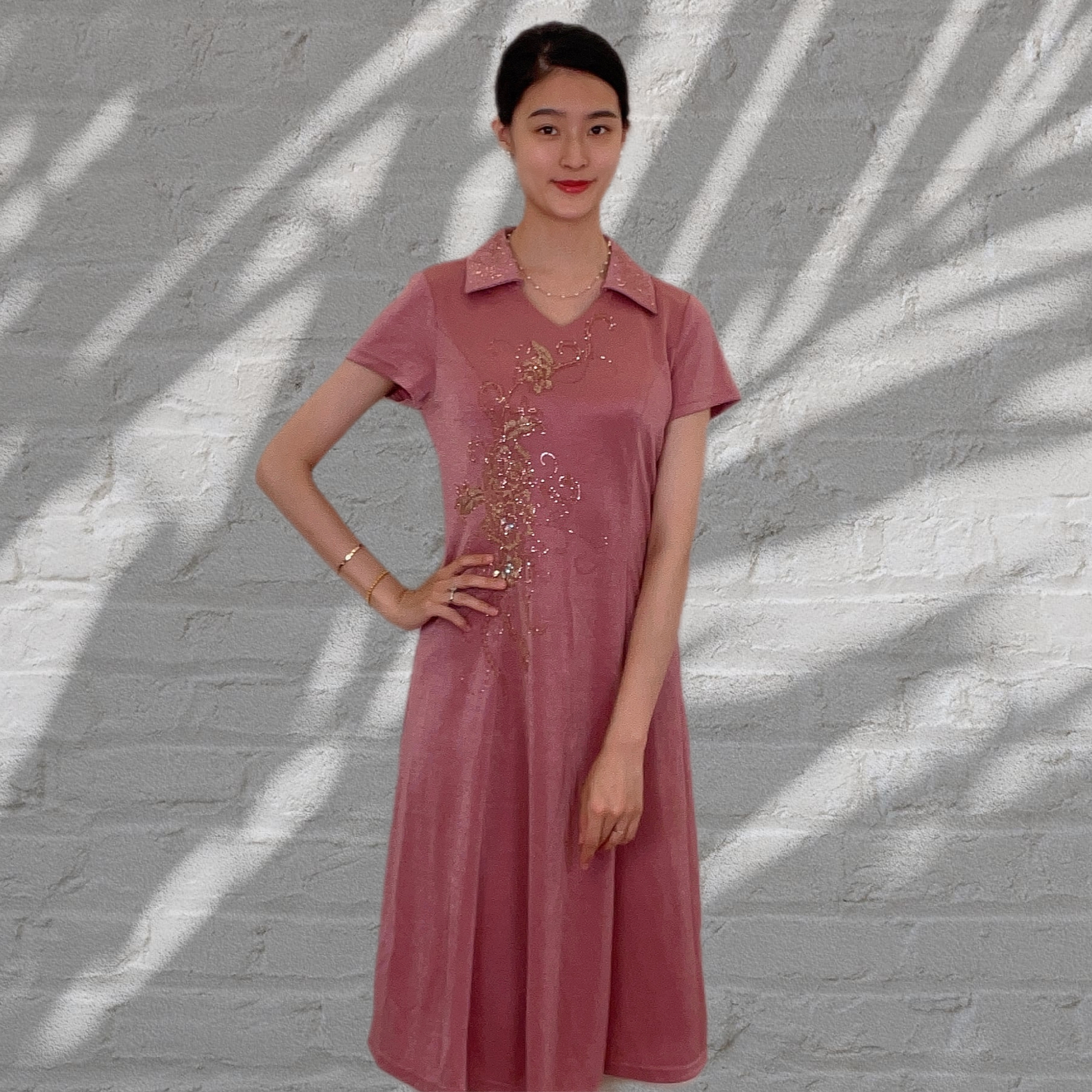 春夏喜妈妈喜婆婆连衣裙87276红、藕粉