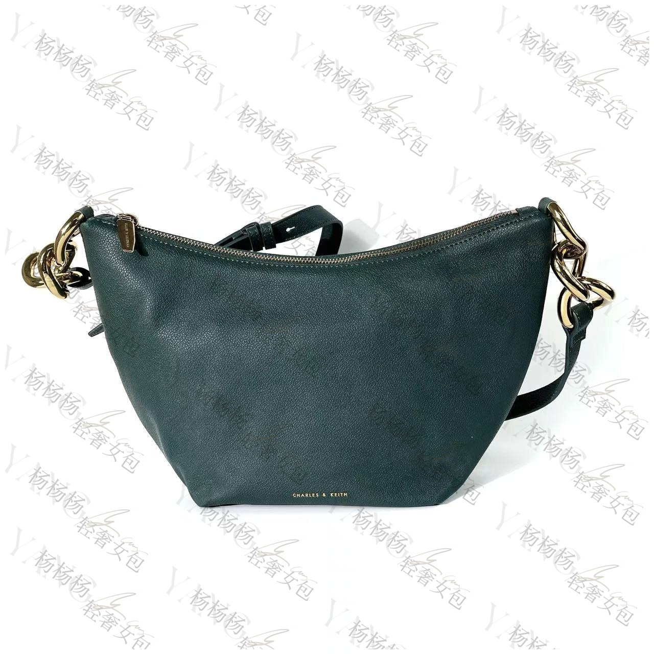 CHARLES&KEITH 40671465深绿色M女士单肩手提包-杨灬