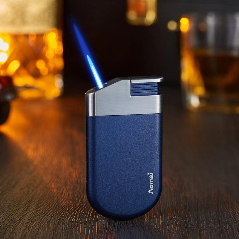 AM7209磨砂蓝色个性小巧便携防风直冲打火机高颜值防风打火机