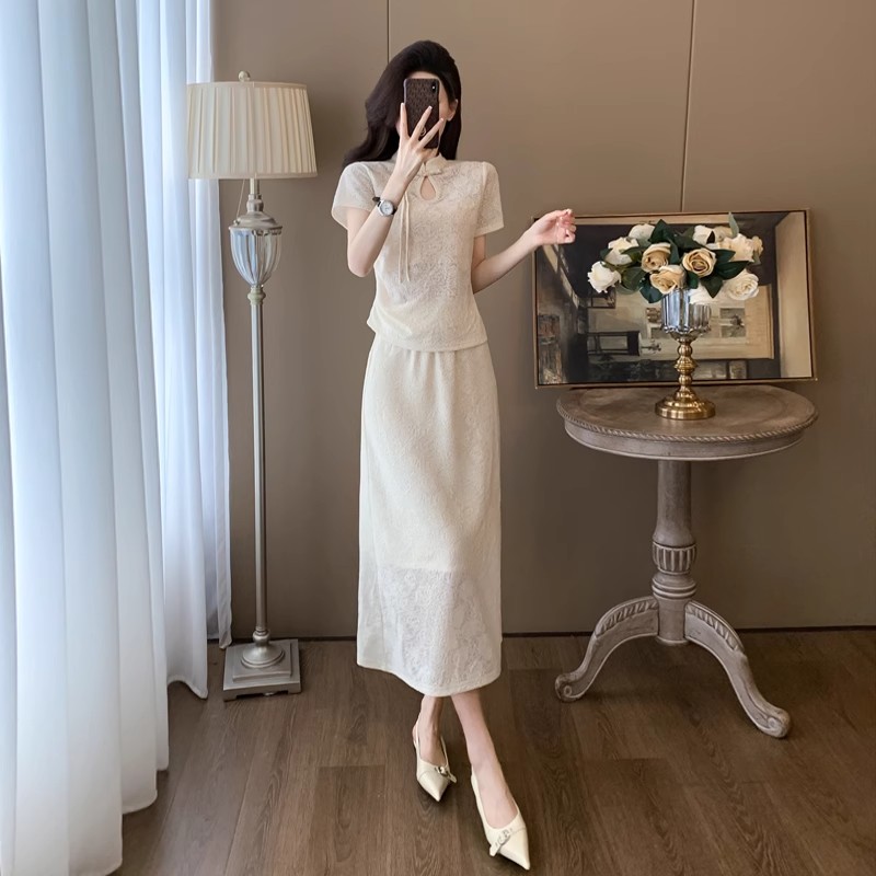 新中式复古时尚套装裙女2024夏季新款盘扣上衣半身裙高级感两件套
