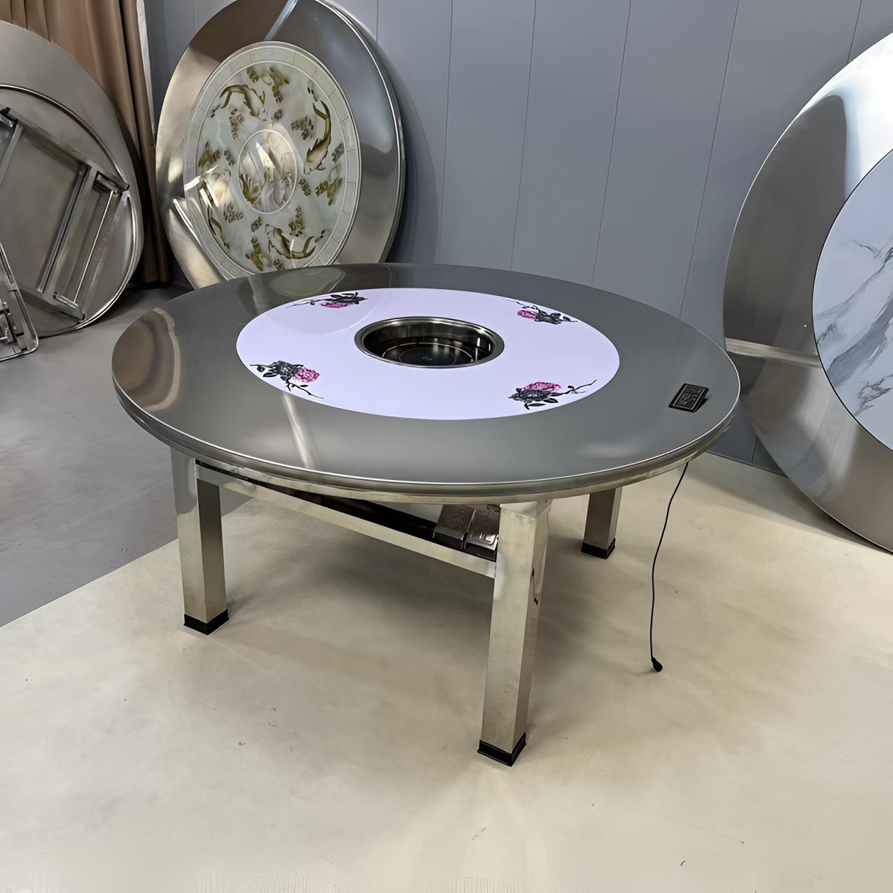 【1.2-1.8米】半彩下沉式内置火锅桌3500电磁炉 家用圆形简约折叠桌