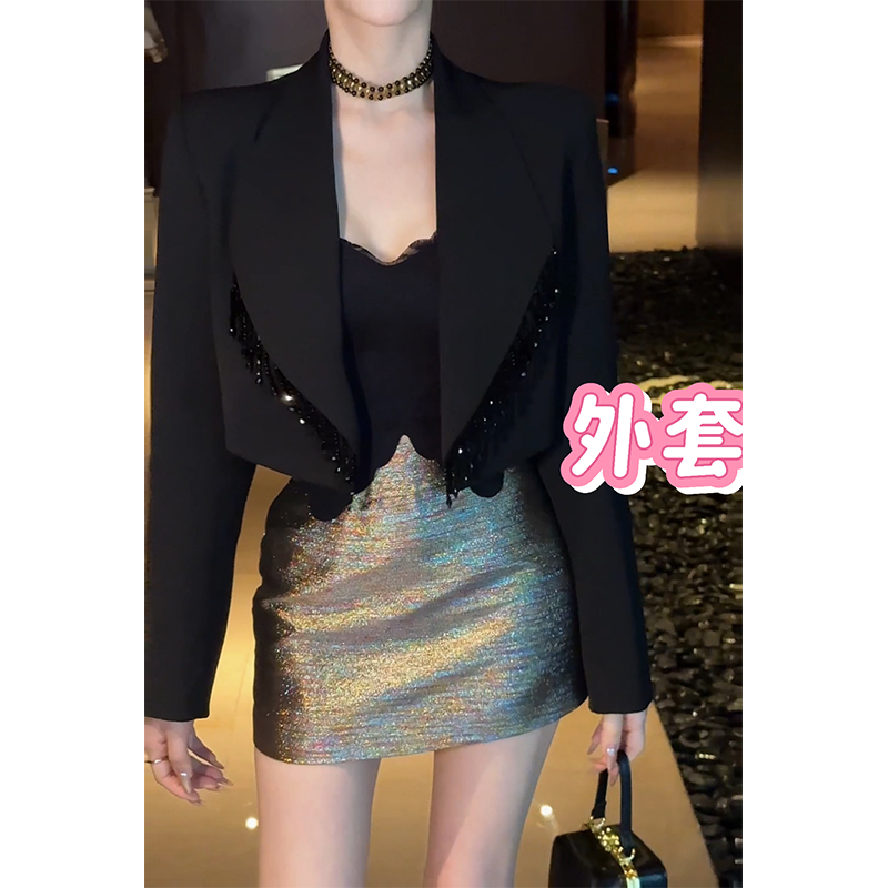 粉红pink 【星光闪耀】重工亮钻流苏西装外套LWJ24C3C1930