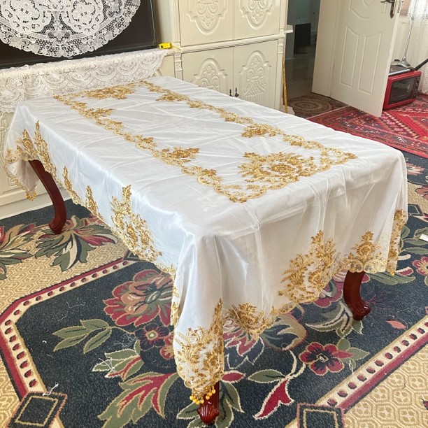 欧式网纱手工打珠餐桌茶几长方形家用桌布盖布桌台布简约轻奢奢华