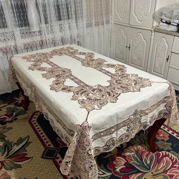 107亚麻米色欧式风格餐桌茶几桌布电脑刺绣长方形茶几桌布餐桌桌
