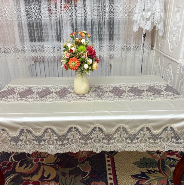 欧式茶几桌布蕾丝花边奢华台布方桌长方形高级感餐桌桌布米色 