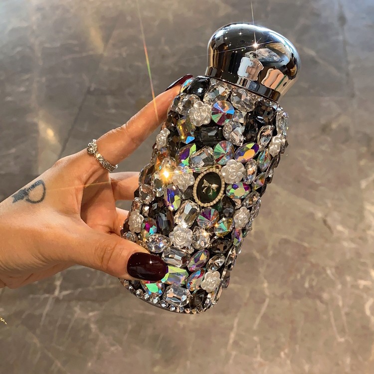 304不锈钢保温杯高级感镶钻ins玫瑰花水杯轻奢车载直身杯精致便携