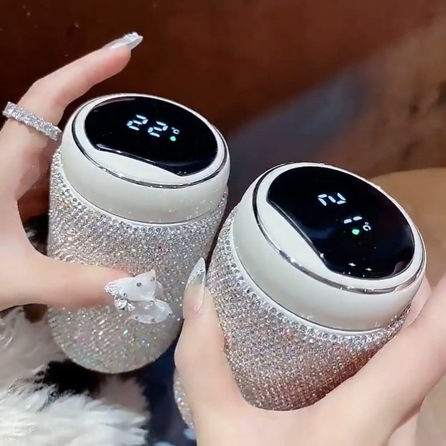 镶钻保温杯LED显示温度满钻女士高颜值便携式水杯子316不锈钢