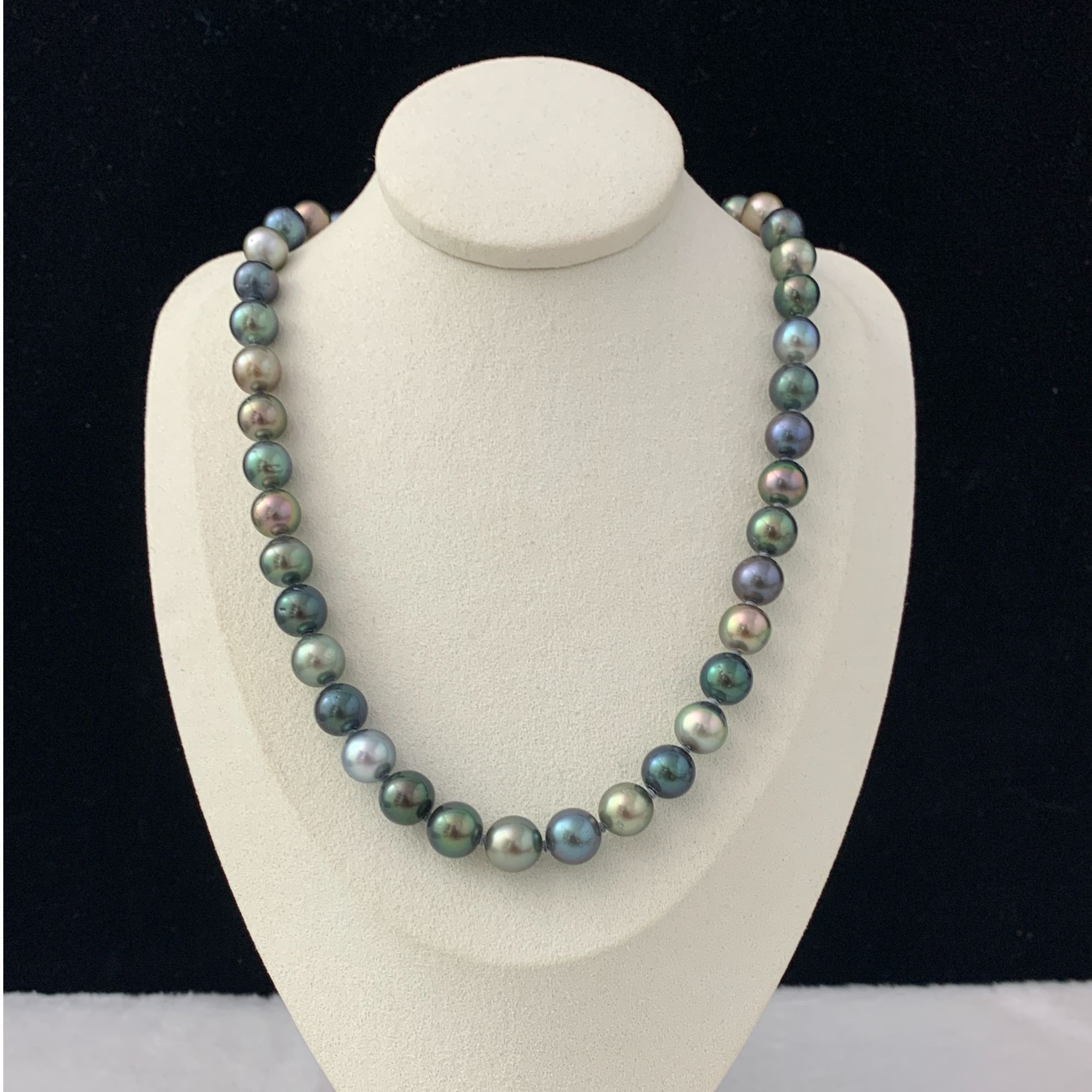 大溪地海水珍珠稀缺蓝莓色孔雀绿蓝色彩色渐变炫彩串链