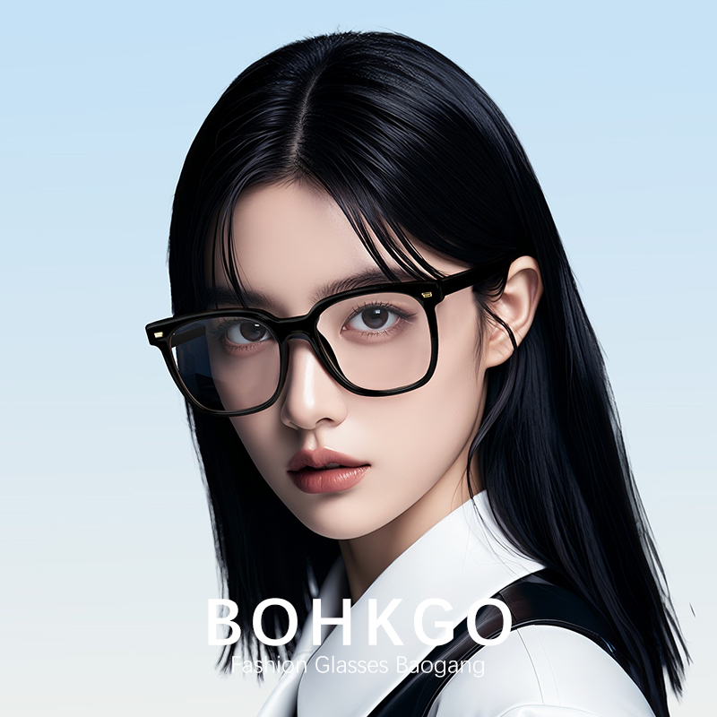 宝港眼镜超轻防蓝光近视大框百搭方形黑框防辐射潮流护目黑色镜架