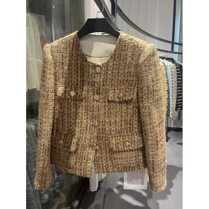 金色粗花呢编织亮片小香风短款外套款2025秋季新款韩系百搭A75910