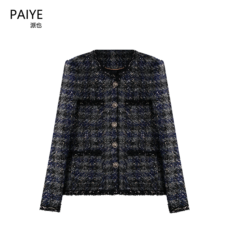 新国标90白鸭绒羽绒气质重工时尚粗花呢编织小香风外套女A72103