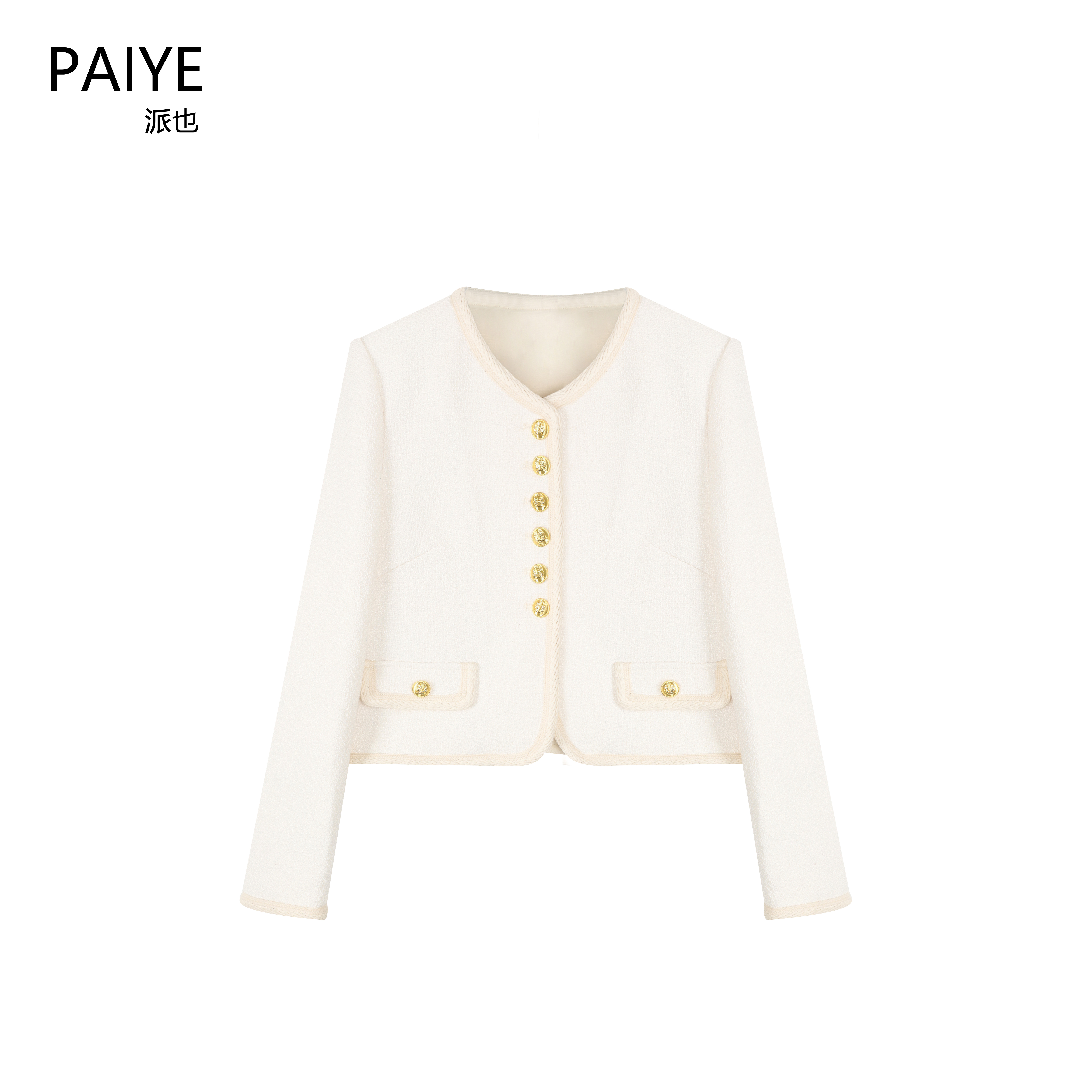 【白塔玫瑰】白色金扣小香风气质短款外套女A71628