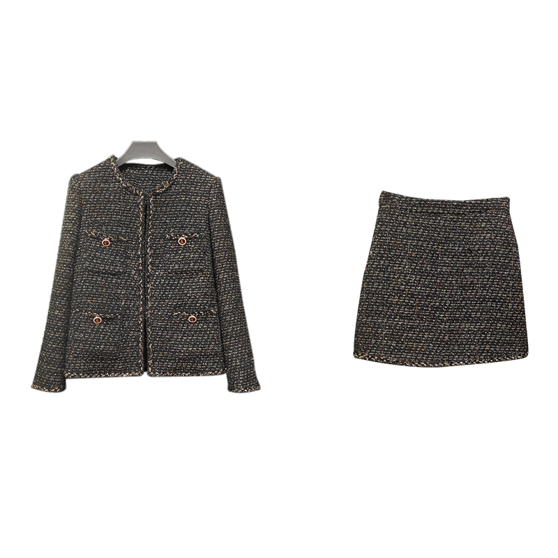 羽绒内胆时尚轻奢重工时尚名媛小香风粗花呢秋冬羽绒套装A60718