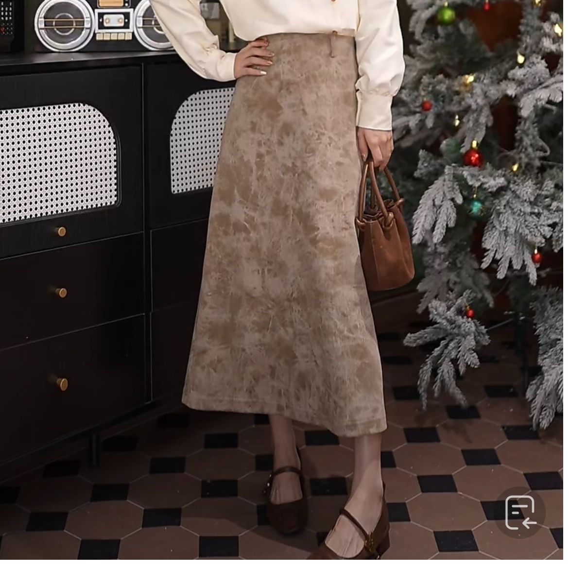 小小港风 秋冬复古提花气质修身优雅显瘦半身裙#7491