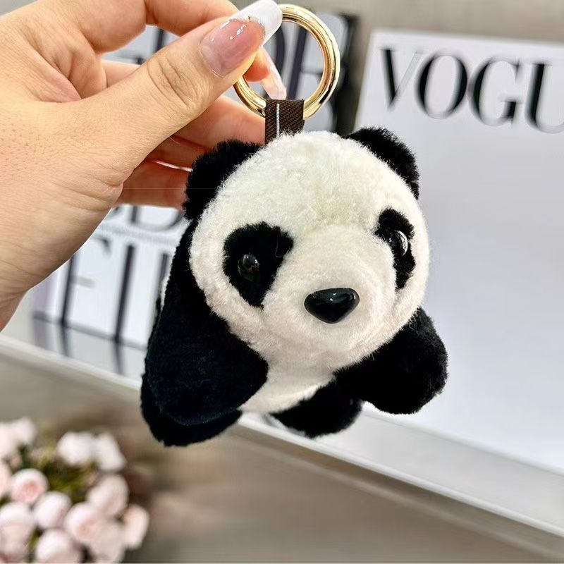 真羊毛呆萌可爱小熊猫汽车钥匙扣挂件包包挂饰毛绒小熊猫玩偶摆件
