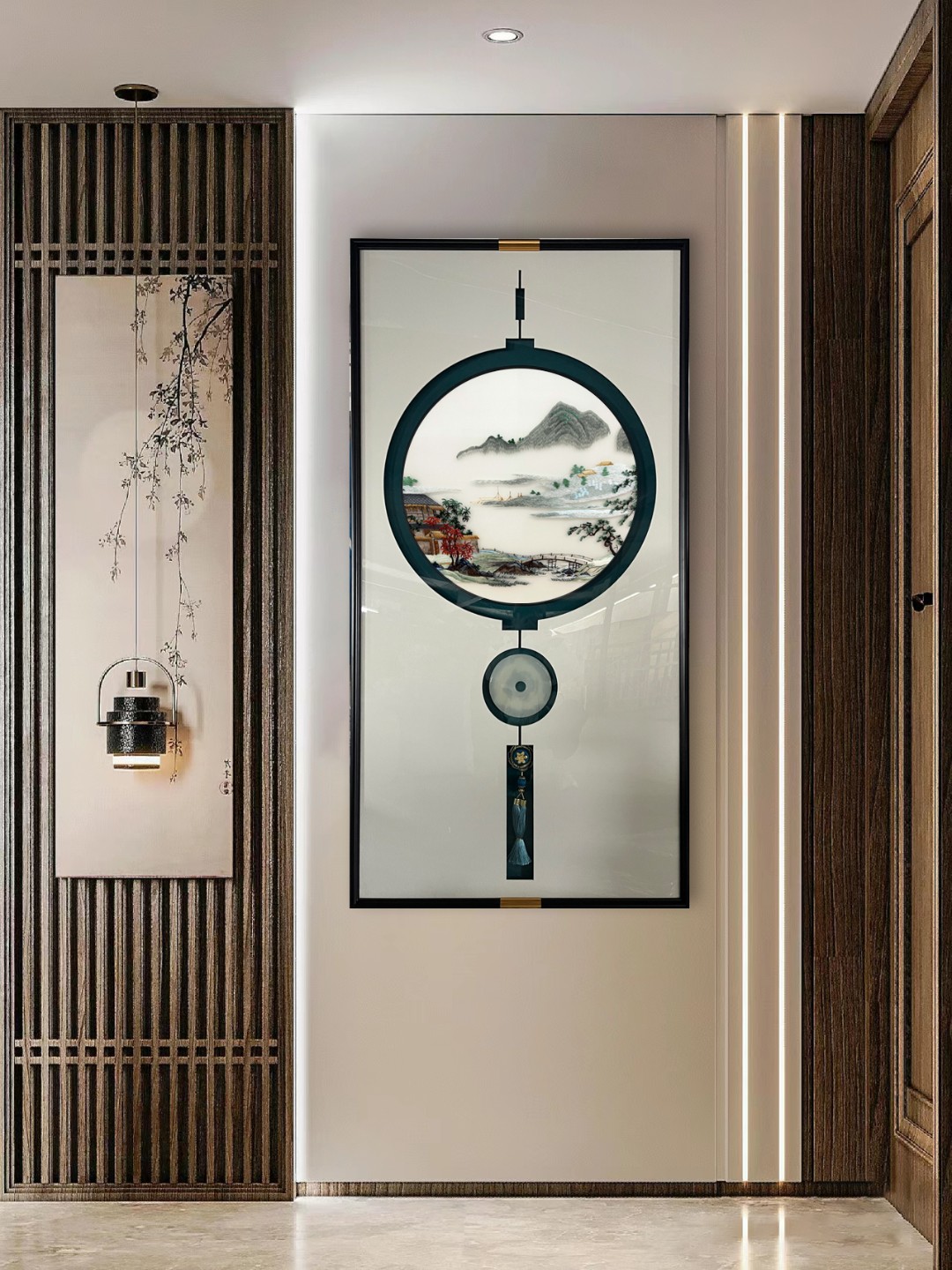 【溪山乐居】新中式高端品质刺绣工艺实木苏绣艺术玄关装饰画