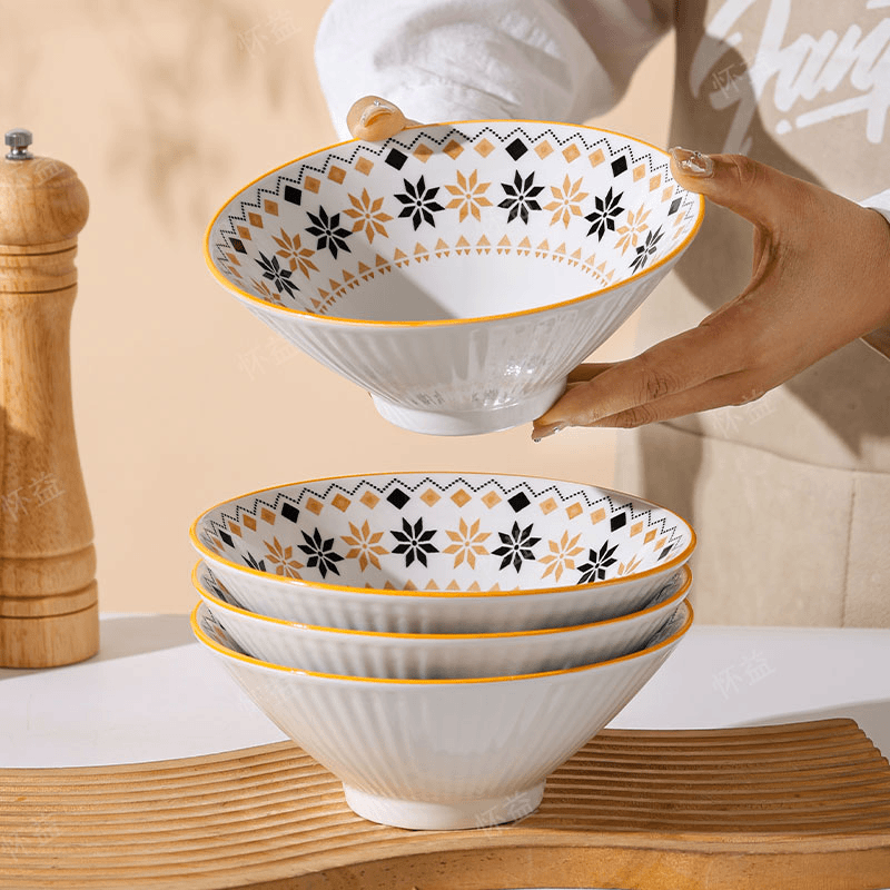【孟垣】波西米亚4个装7英寸斗笠碗个性陶瓷大碗沙拉碗米饭碗釉下彩