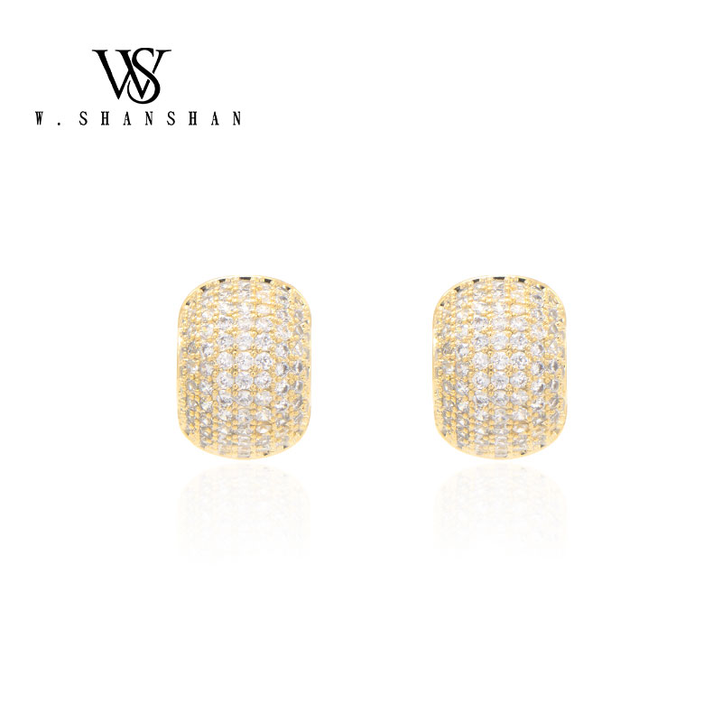 铜合金合成锆石耳饰 满钻爆闪气质轻奢小众耳环WE23661B