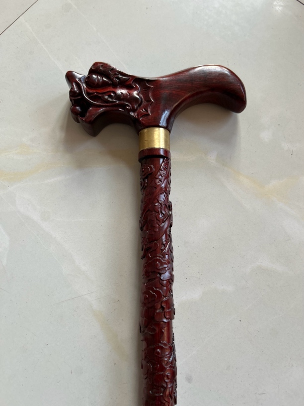 纯手工檀木龙头手杖（长90厘米）拐棍