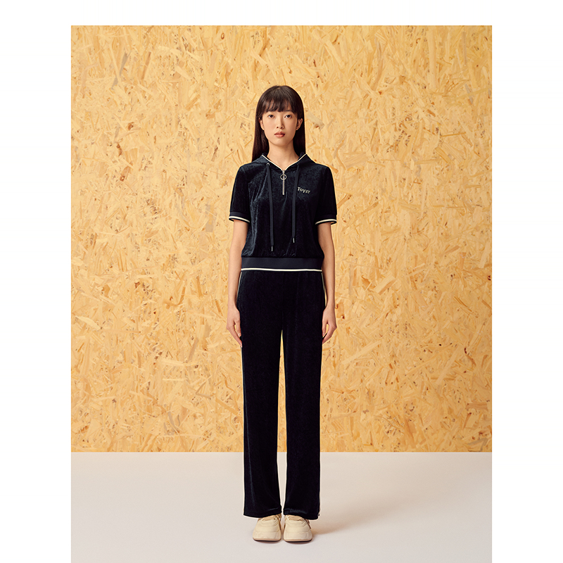 ToyzY24夏新款三醋酸冰花丝绒直筒阔腿显瘦气质休闲裤ZC34220400