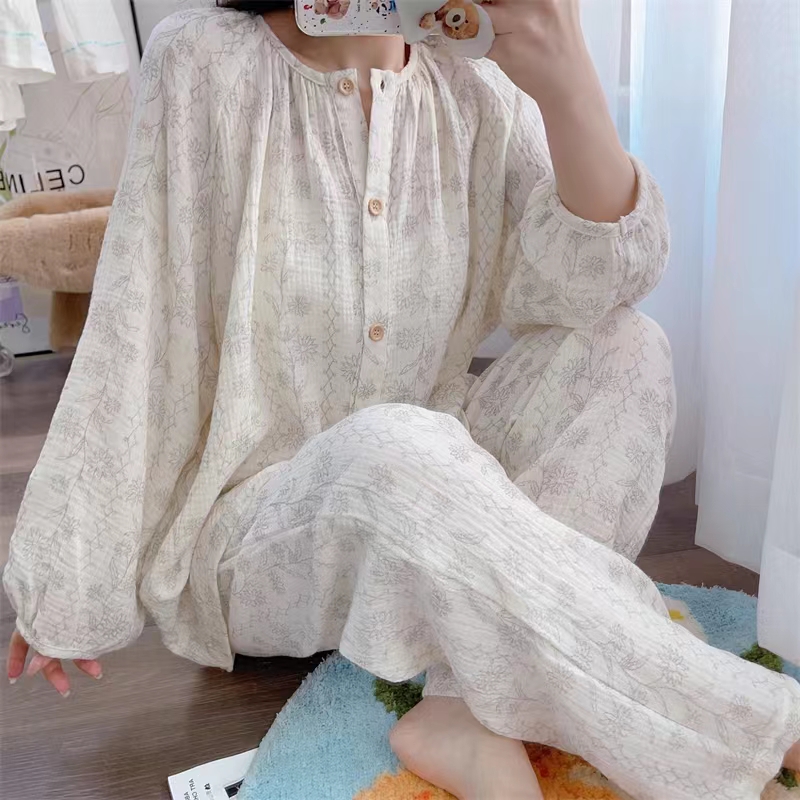 庆同新款睡衣女春秋长袖长裤甜美公主风薄款可外穿夏天家居服套装