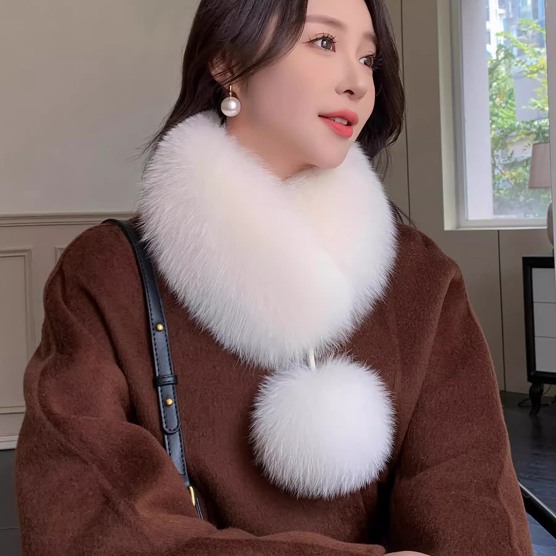 仿狐狸毛围巾女冬季加厚球双面兔毛保暖交叉可调节围脖毛领韩加厚