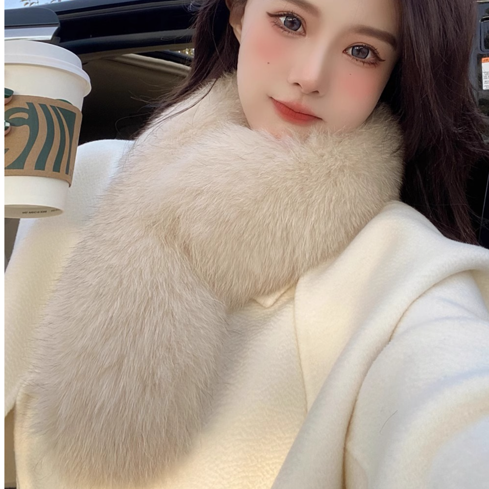 双面狐狸毛围巾冬季加厚仿皮草保暖毛毛围巾围脖套毛领可调节兔毛