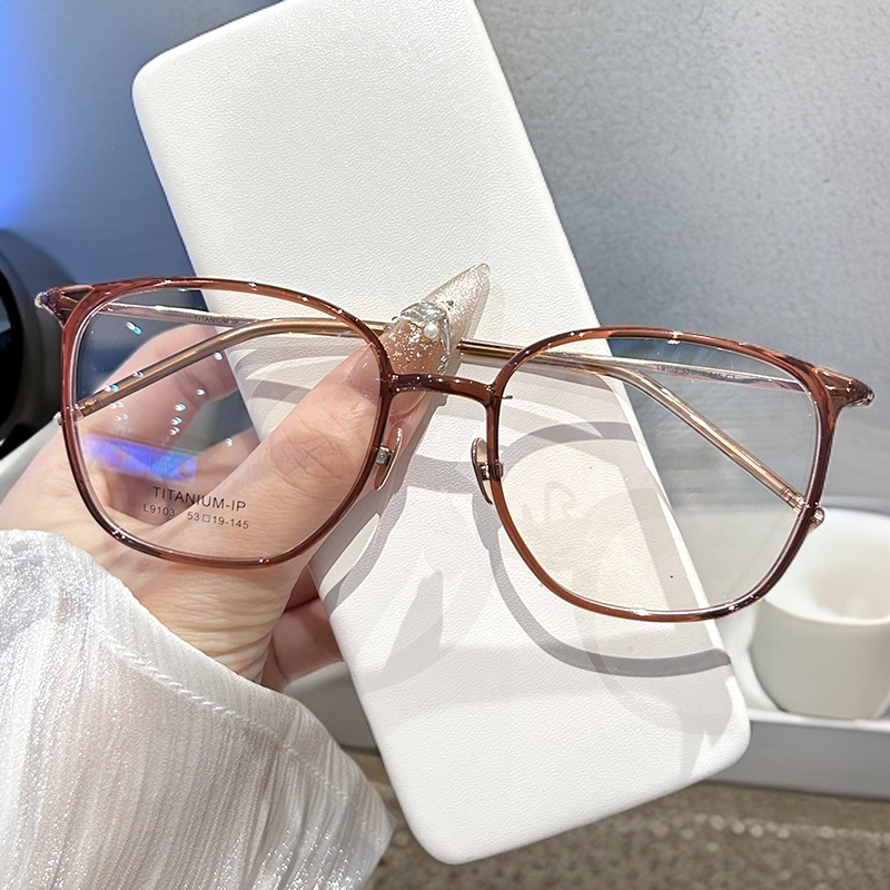 复古大框瑜伽眼镜超轻钛框防辐射蓝光透明近视眼睛框可配度数散光