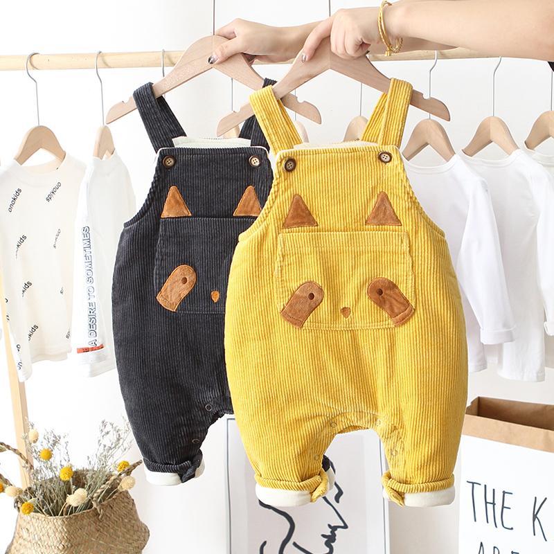 宝宝灯芯绒背带裤秋冬洋气婴儿大PP裤可开裆按扣0