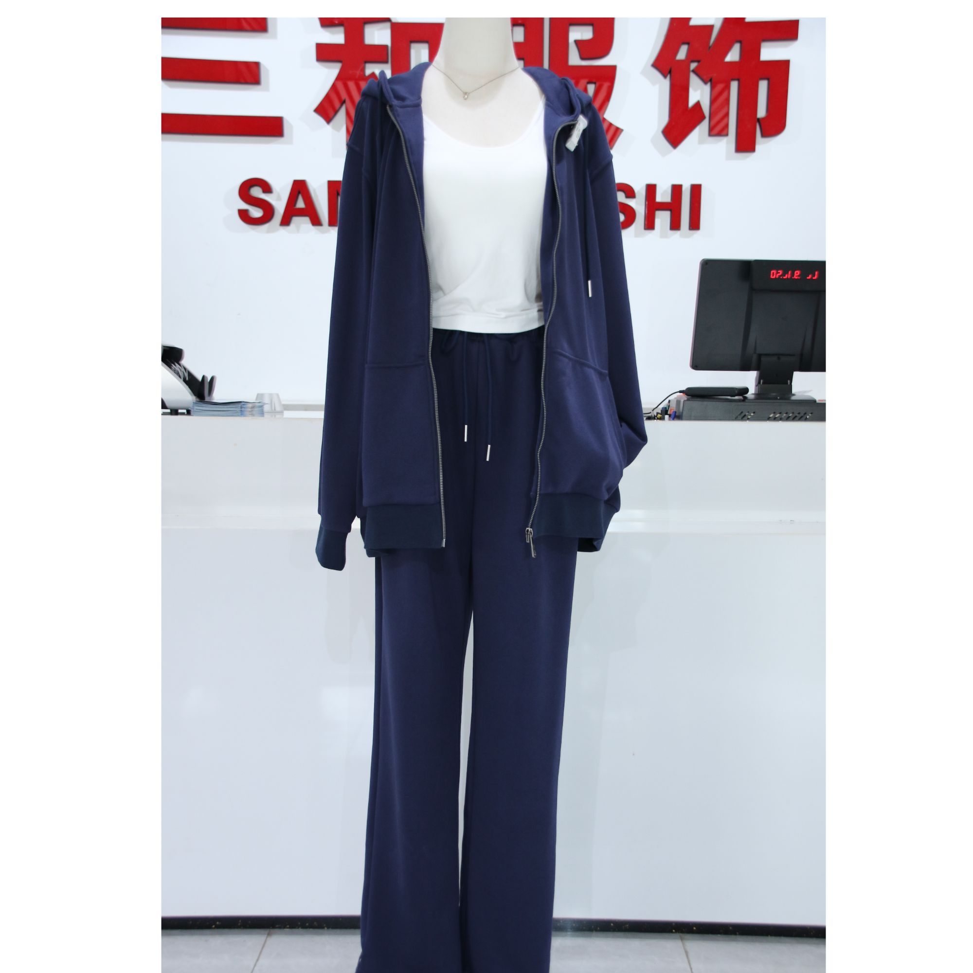 秋季新款连帽纯棉拉链圆领卫衣套装