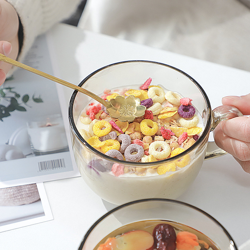 可爱玻璃杯子带把手燕麦早餐牛奶杯家用ins多功能创意果汁饮料杯