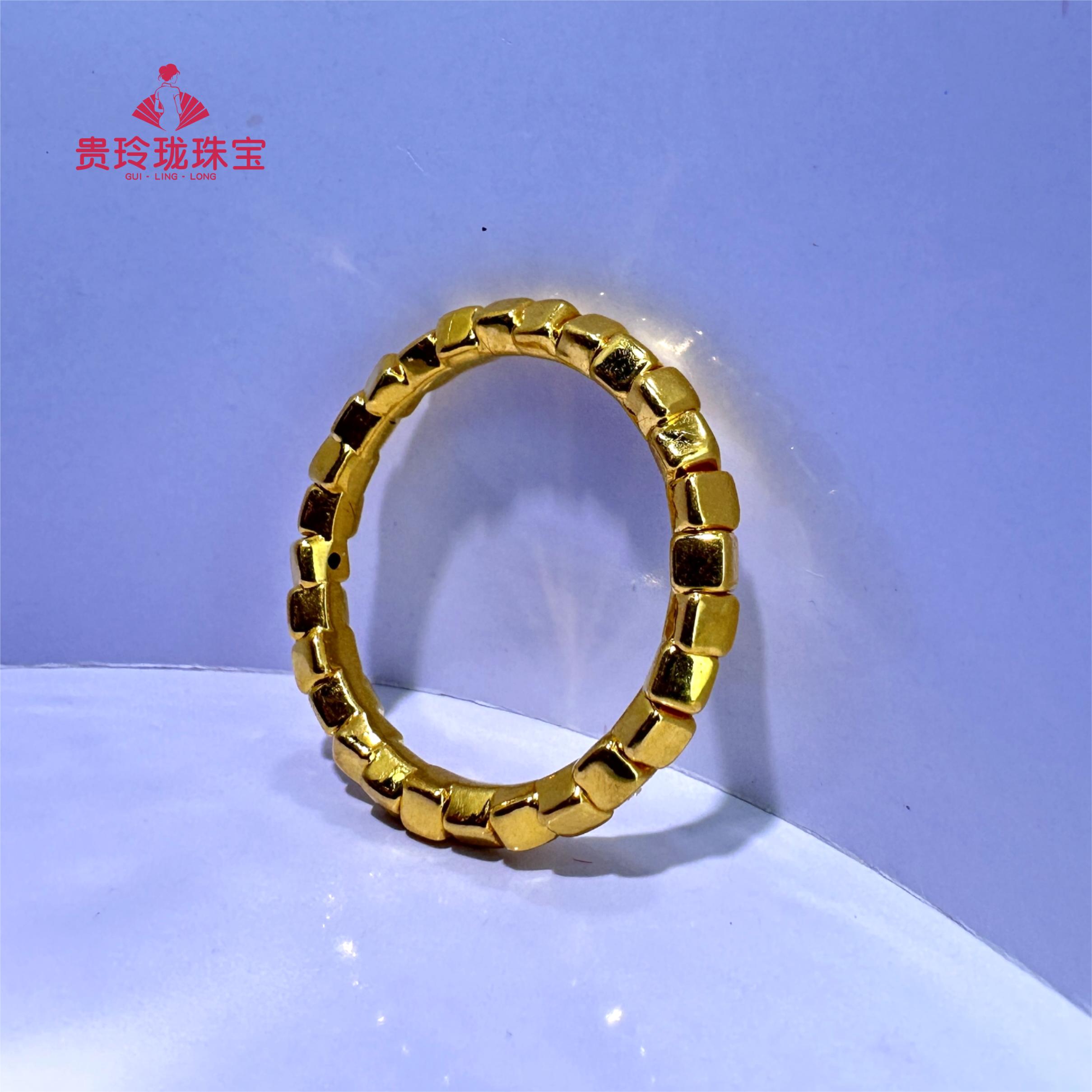 贵玲珑足金方糖戒指轻奢气质款黄金足金999ins同款精致精美时尚