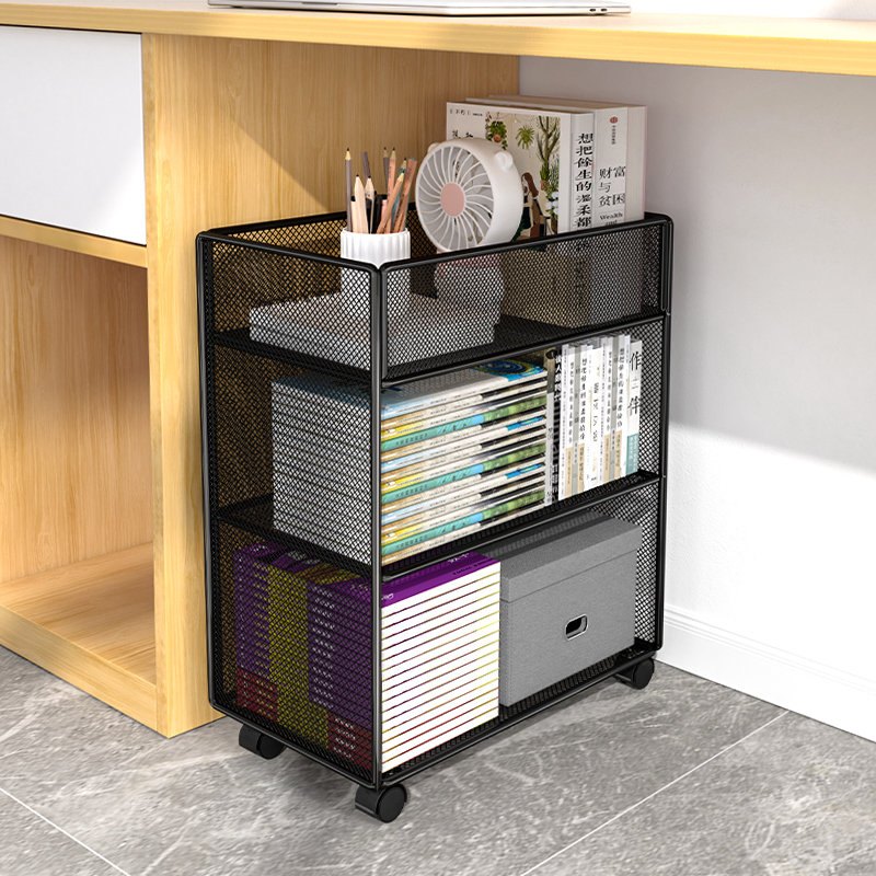 桌底置物柜带轮书架办公室桌下矮柜书桌旁落地移动收纳小推车分层