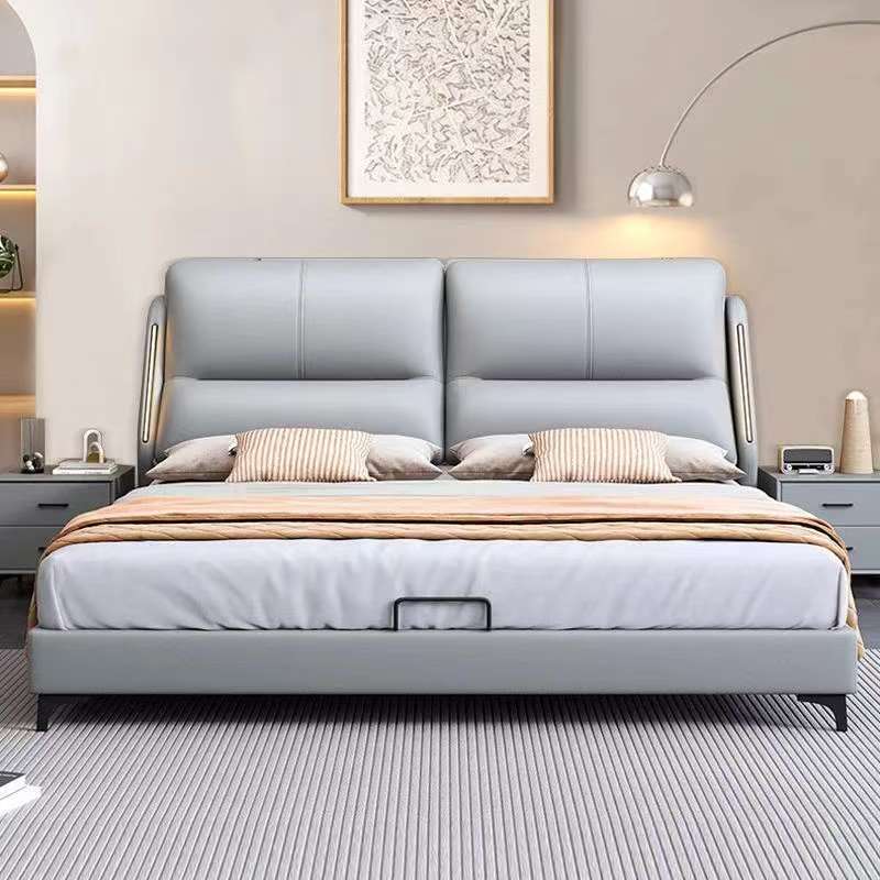 创意灯带简约软包床轻奢家用双人靠包主卧室619T#