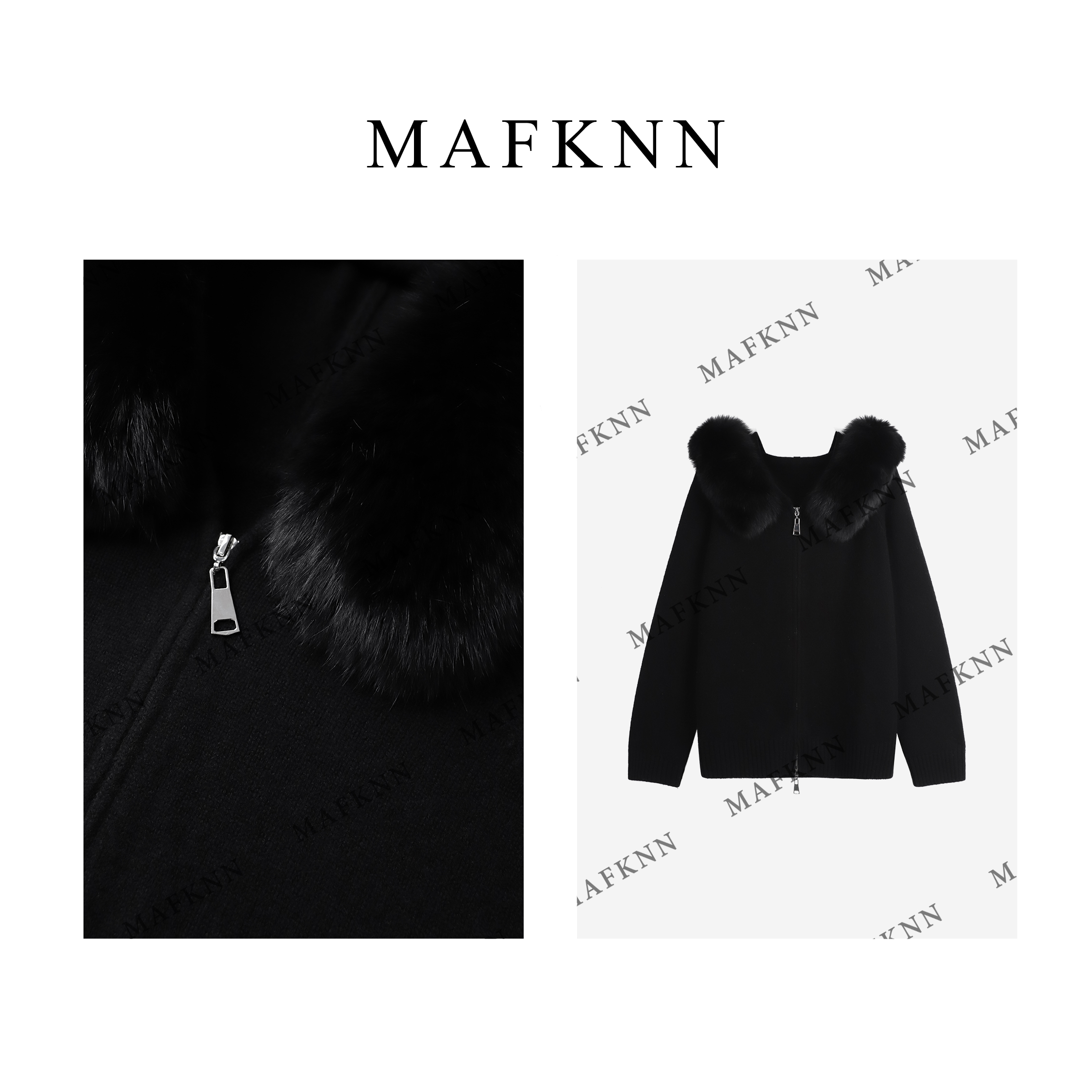 MAFKNN/玛肯时尚休闲简约纯色百搭冬季拉链毛领毛衣外套MK11529