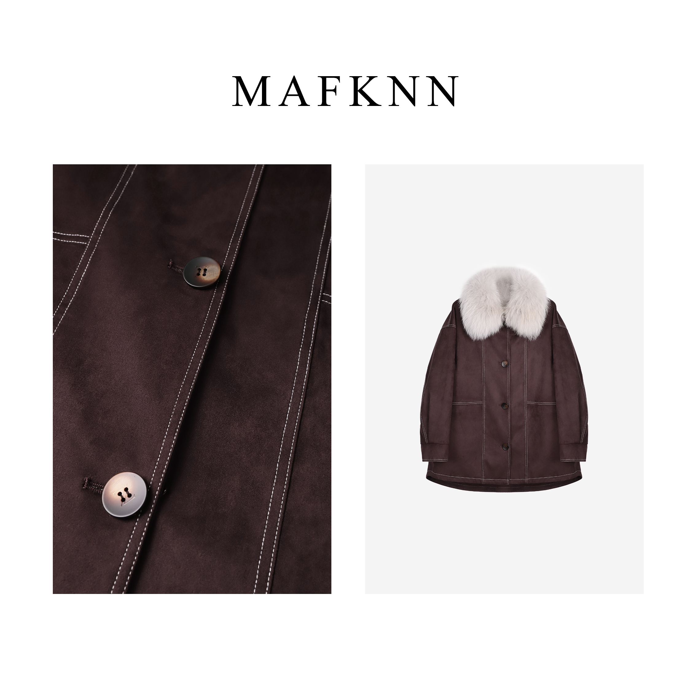 MAFKNN/玛肯时尚休闲简约纯色百搭保暖舒适毛领派克外套MK11133