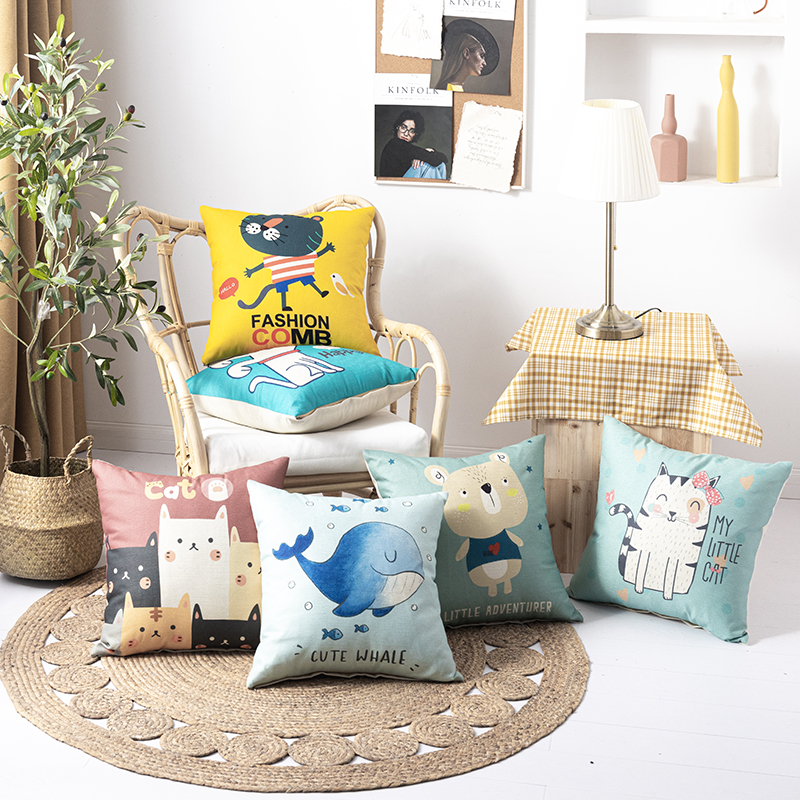加厚卡通抱枕靠垫家用沙发靠背不含芯35*35cm女孩方形靠枕套