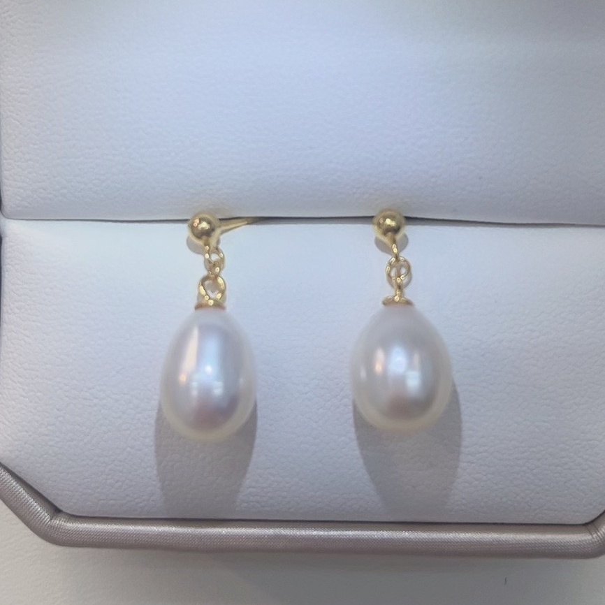 天然淡水珍珠S925银金色美人泪耳坠冷白无暇镜面极强光2024新款