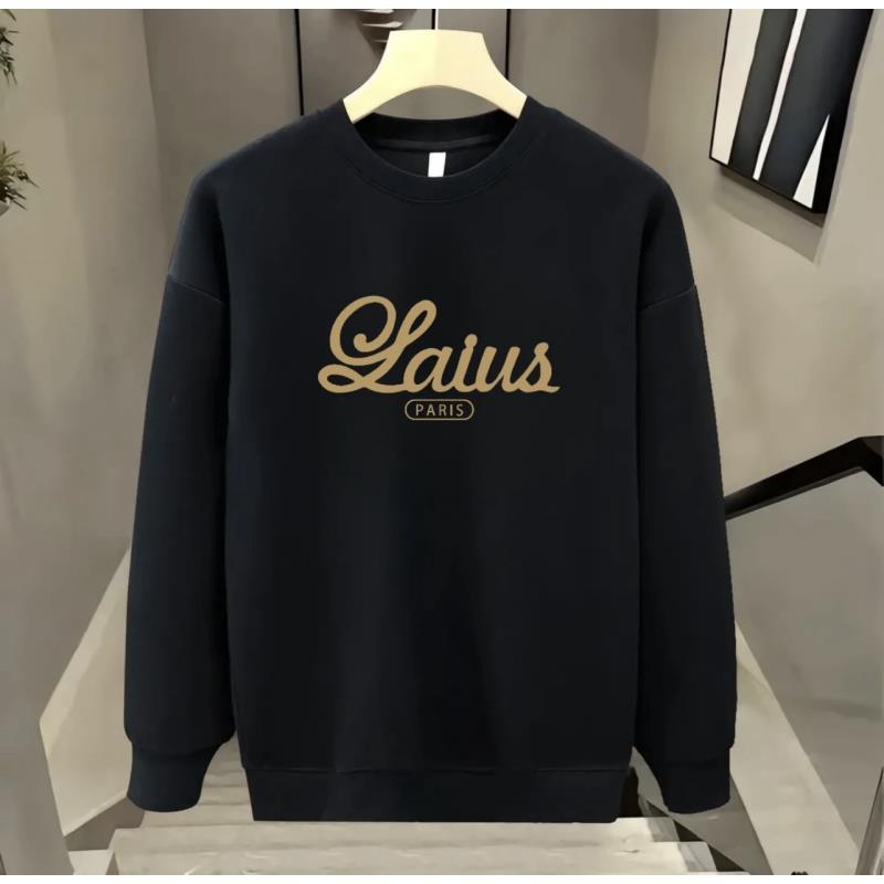 欧货重磅圆领卫衣男士潮牌印花高端轻奢百搭加绒加厚修身上衣长袖