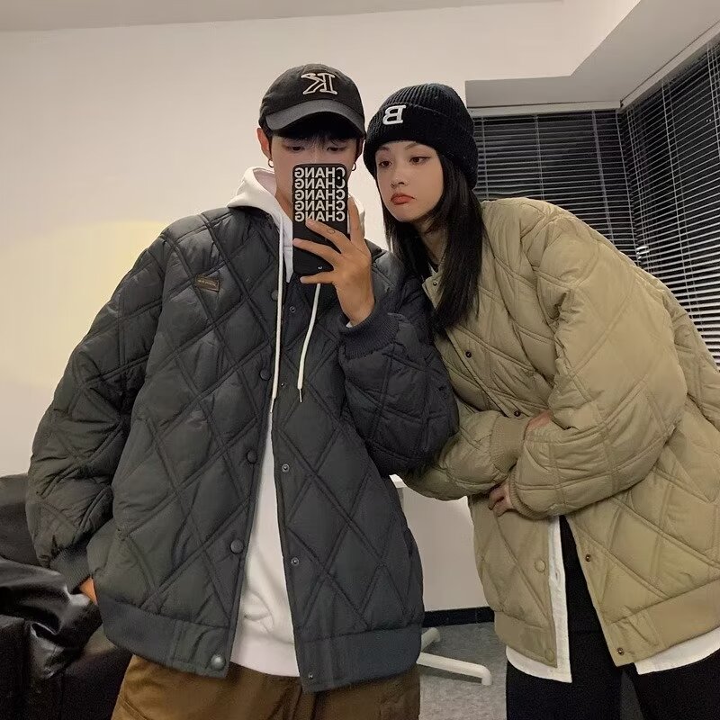 T棉高效暖绒轻量防水男士立领菱形绗缝ins韩版棉衣棉服夹克外套