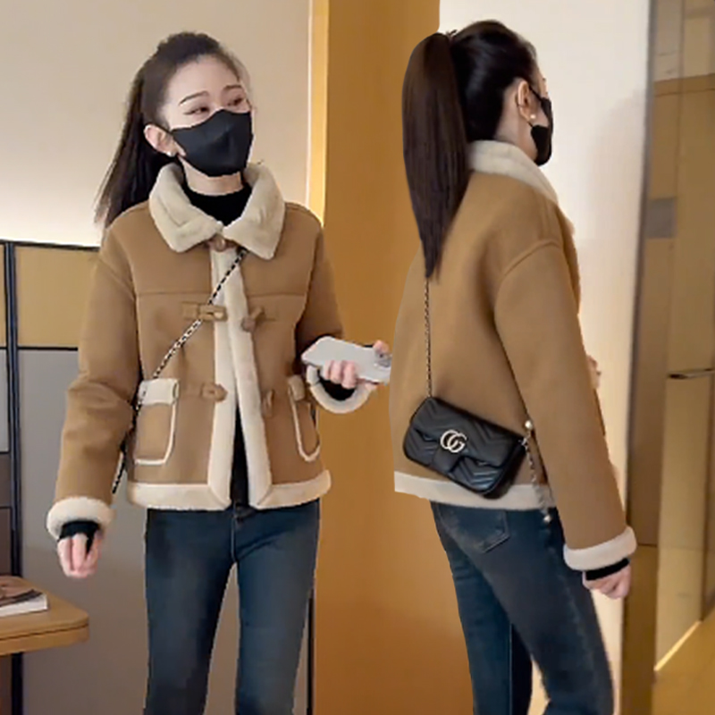 百搭洋气麂皮绒皮毛一体外套女2025秋冬季小个子保暖加厚长袖上衣