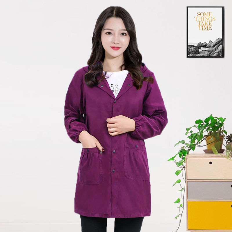 薄款成人罩衣男女长袖围裙防水防油厨房家用大人防尘工作服耐脏大