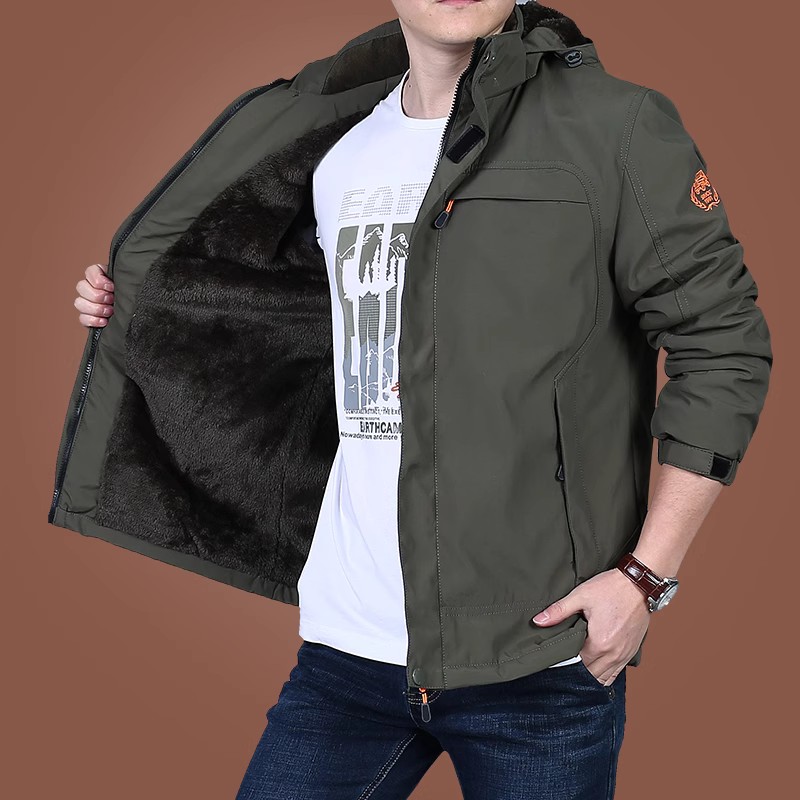 冬季男装户外宽松加绒上衣冲锋衣男士加绒外套防风秋冬冬季休闲春