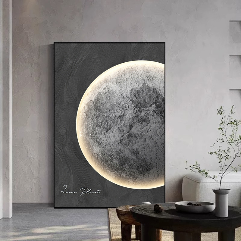 黑白简约月球客厅装饰画挂画装饰画玄关装饰画
