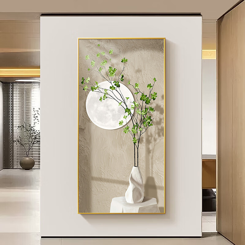 文艺小清新高清喷绘艺术油画布水晶瓷铝合金边框方形竖款玄关挂画